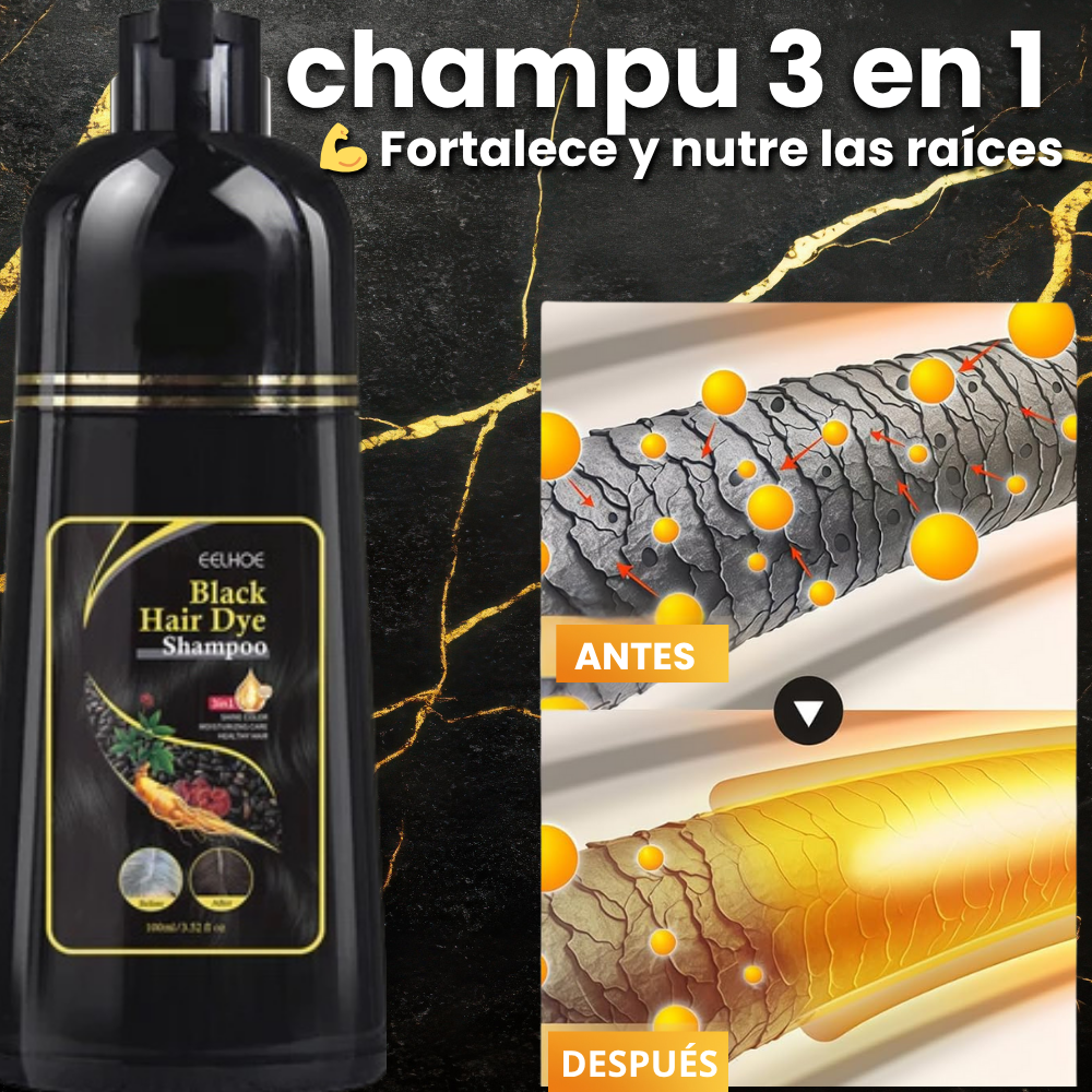 ELIMINA LAS CANAS EN 3 LAVADOS / CHAMPÚ ANTICANAS — COLOR 🖤 NEGRO